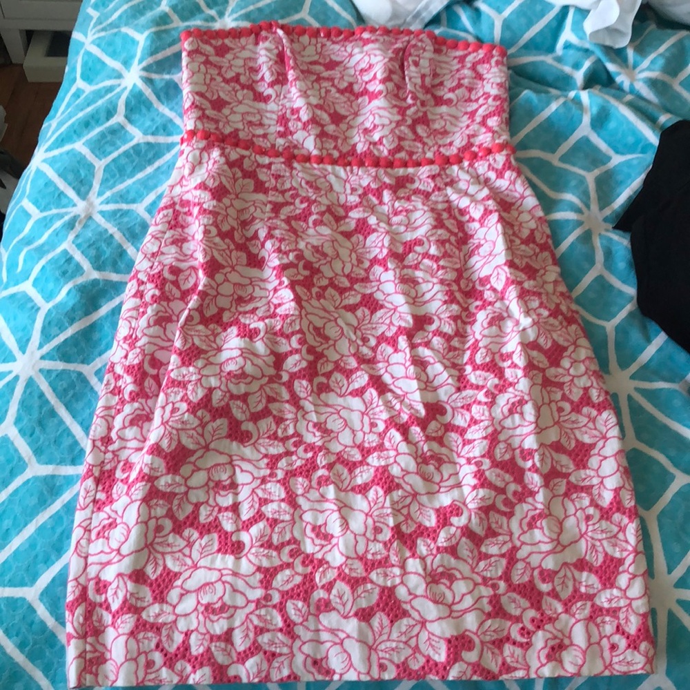 Lilly pulitzer pink rose dress classic strapless
